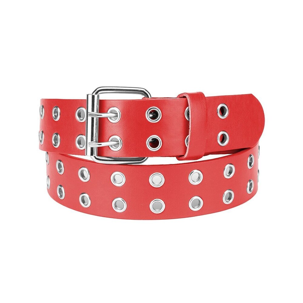 2624 Solid Rich Fashion Color Double Grommet Belt, Red